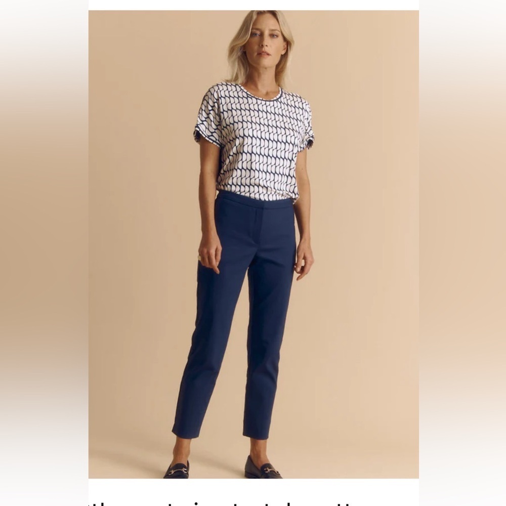 Devernois France Women’s 7/8 Navy Pants In Cotton Stretch Size 36eu Us6